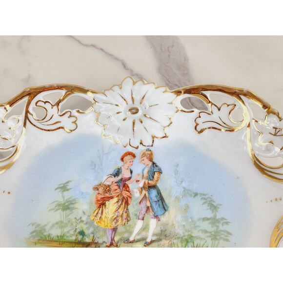 Rococo Style Couple Portrait Articulated Serving Bowl 12" Porcelain 1950-1970 - Picture 6 of 15
